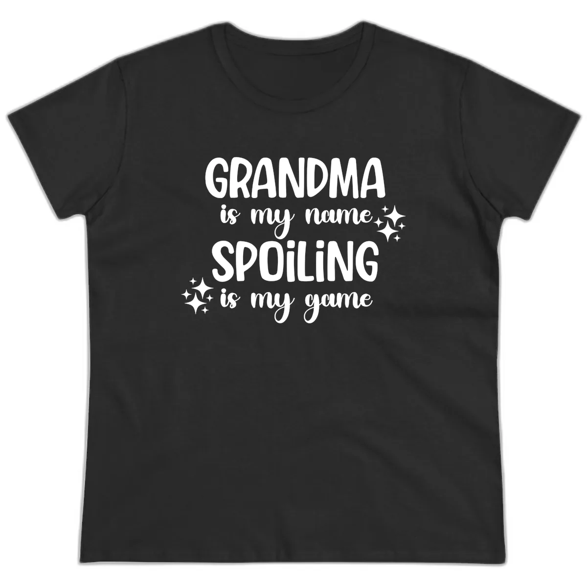 Grandma Is My Name Spoiling Is My Game Ladies Tee in Black